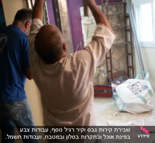 שני אנשים עובדים עם פטיש ומסור במהלך שיפוץ